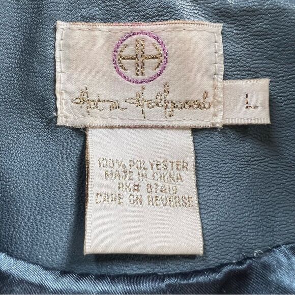 Hot In Hollywood Slate Faux Leather Ruffle Cottagecore Academia Jacket Blazer L - Picture 6 of 16